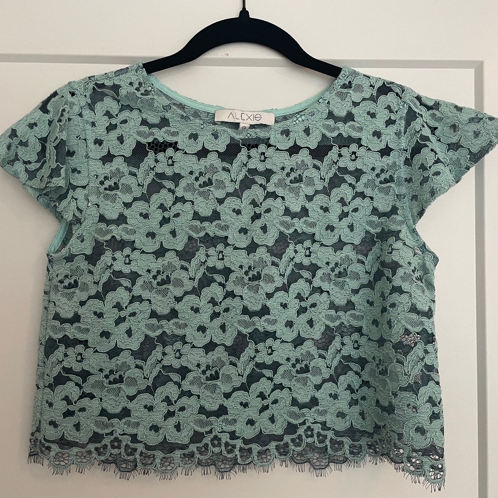 Alexis Light Blue Lace Crop Top Size SMALL